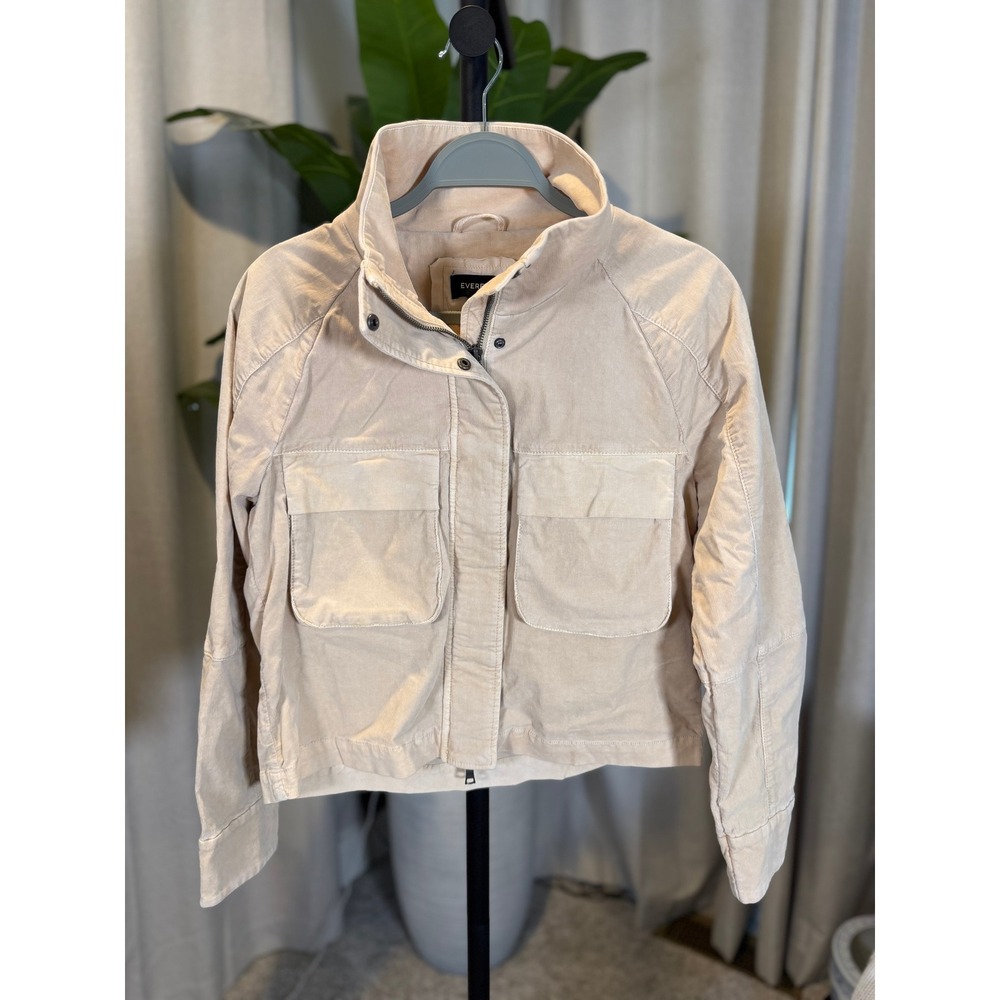 Evereve Womens Corduroy Utility Jacket Sand Beige Funnel Neck Small